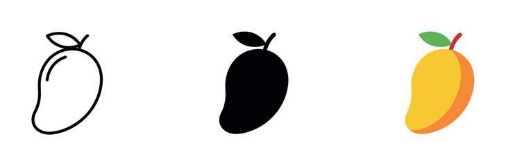 Obraz premium Set of mango icons in outline, silhouette, and flat color styles