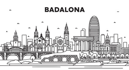 Fototapeta premium Badalona Skyline Drawing Vector Illustration