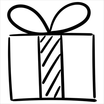 Wrapped present gift doodle style with a decorative bow and striped ribbon.