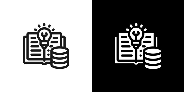 Knowledge Base Brain Data Icon concept with flat Black White Background. Vector illustration.