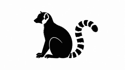 Fototapeta premium Minimalist ring-tailed lemur silhouette, black and white primate icon on white background, exotic Madagascar animal graphic for logo design