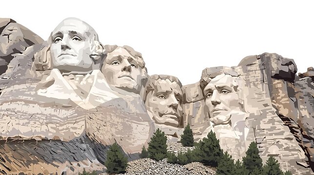 Mount Rushmore sculpture isolated on white background