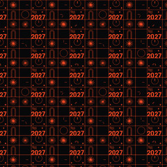 Fototapeta premium 2027 New Year Seamless Geometric Pattern with Abstract Minimal Icons on Black Background