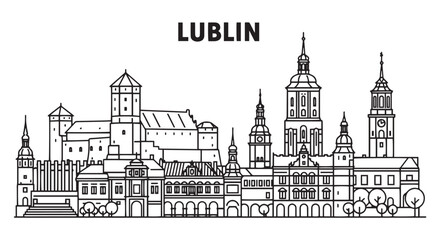 Obraz premium Lublin Skyline Illustration Cityscape Vector