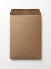 Naklejka premium Brown Kraft Paper Envelope with Open Flap Isolated on Clean White Background. Business Communication, Office Documents, Eco-Friendly Stationery Mockup and Branding Design