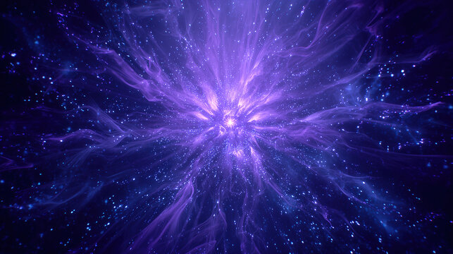 High angle view of a symmetric cosmic tunnel swirling around a bright star core in deep space. Conceptual meaning of time travel, interdimensional portal, and sci-fi technology.