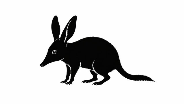 Bilby silhouette icon on white background, Australian greater bilby marsupial profile, black animal shape with long ears and pointed snout