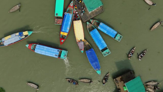 Scenic Drone View Of Buriganga River Boat Traffic