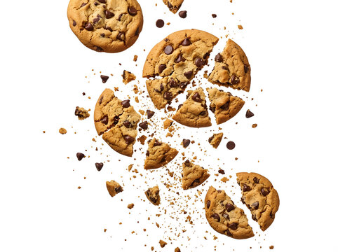 Cookies Falling and Crumbling PNG Isolated