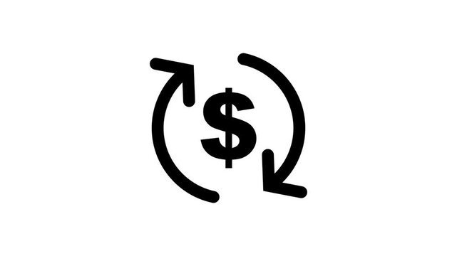 dollar and Round circle arrow icon animation on white background 4k video animation.