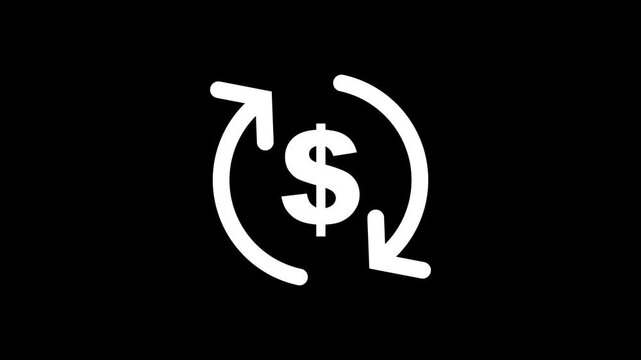 dollar and Round circle arrow icon animation on black background 4k video animation.