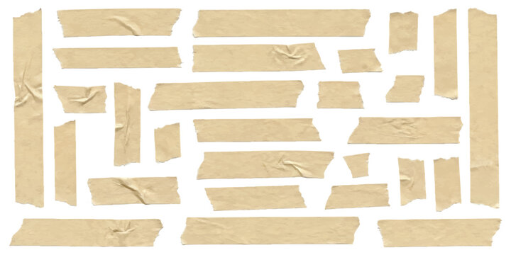 Set of various pieces of beige masking tape strips with wrinkled texture for scrapbooking and office design