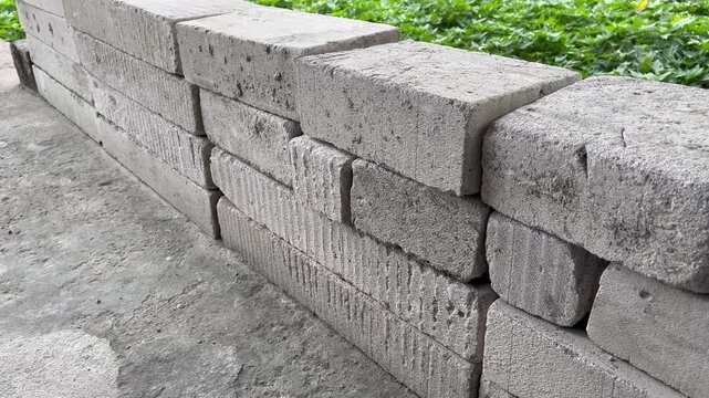 Stacked Lightweight Concrete Blocks at Construction Site