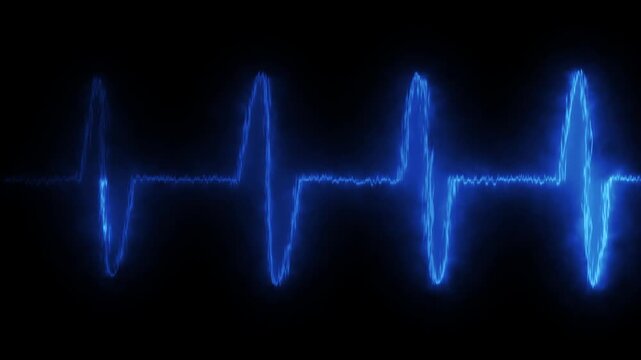 Animated heart rate monitor depicting a regular heartbeat in blue neon style on black background with 4k video animation.