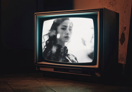 Vintage Television Mockup Displaying Dramatic Scene PSD
