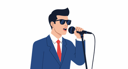 Naklejka premium A man in a suit and sunglasses sings into a microphone