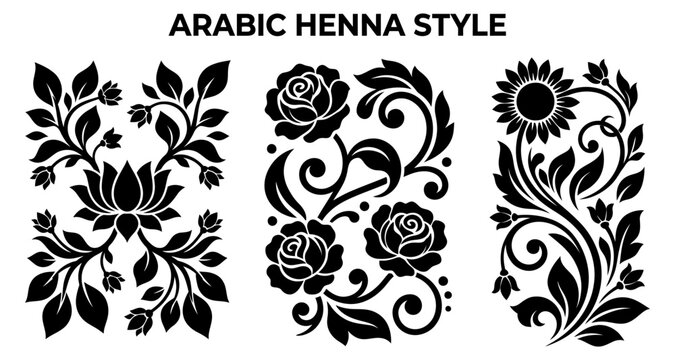 Intricate floral motifs in Arabic henna style for elegant design applications