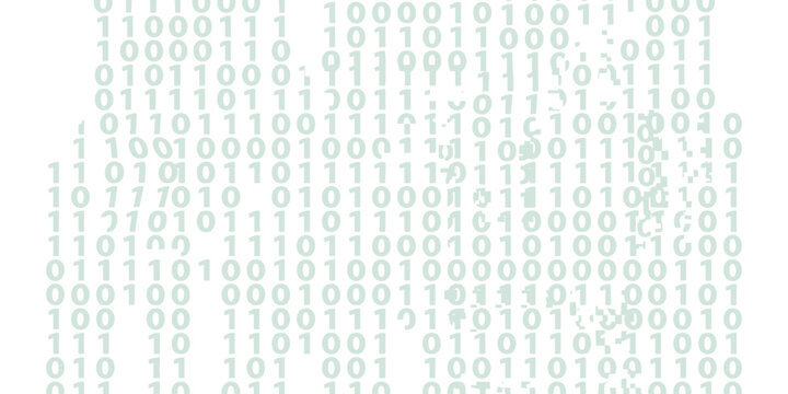 Abstract digital binary code pattern with falling numbers zero and one in a light gray tech background style