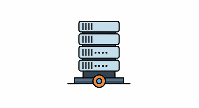 Stylized illustration of stacked server units with a circular indicator on its base