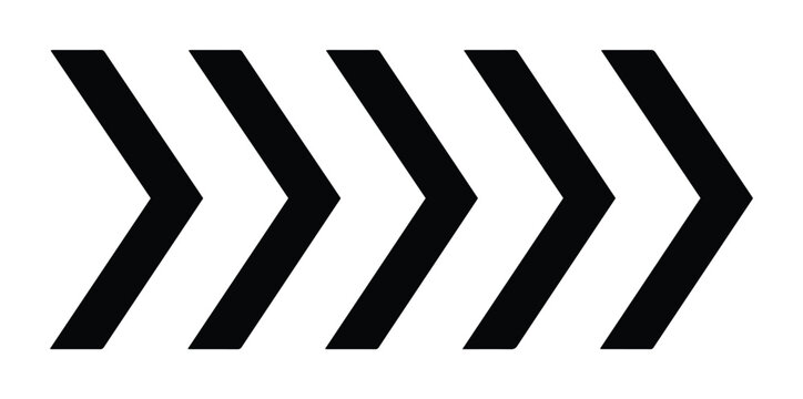 Set of Five Black Chevron Arrows Pointing Right Vector