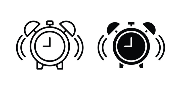 Alarm clock icon black, Stroke line and clipart style bundle