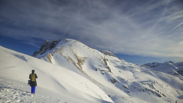 Winter hiking trail, Zeigersattel, Nebelhorn, 2224m, Allg&auml;u Alps, Allgaeu, Bavaria, Germany