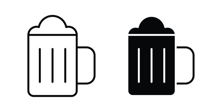 Beer mug icon black, Stroke line and clipart style bundle