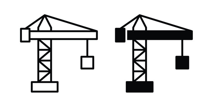 Construction crane icon black, Stroke line and clipart style bundle