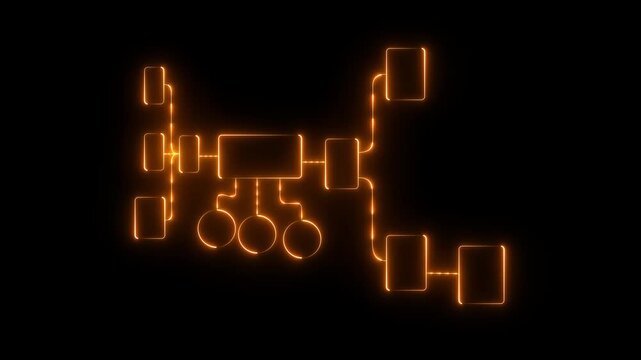 Glowing neon Simple modern template for process flow diagram. Flat infographic design for website or data presentation. Business process flowchart, implement and improve on virtual screen process.