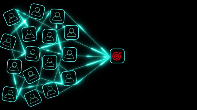 Red dartboard and black arrow connection linkage with human icon for customer focus target group and customer relation management concept.4k motion graphics video animation