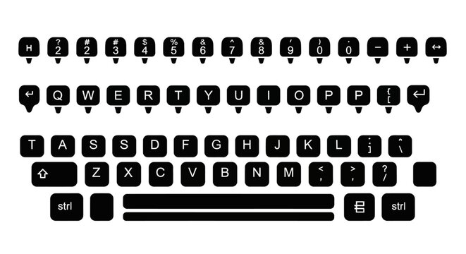 Black Keyboard Keys Icons with Letters and Numbers, Vector Illustration