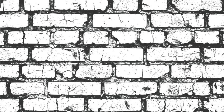 Old grunge brick wall texture with rough cracked stone surface pattern in black and white high contrast style