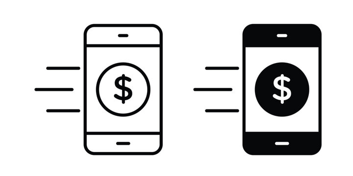 Mobile banking icon black, Stroke line and clipart style bundle