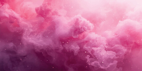 Fototapeta premium Ethereal pink and purple smoke waves flowing through a dark cosmic background, glowing particles, dreamy abstract energy, cinematic lighting. 