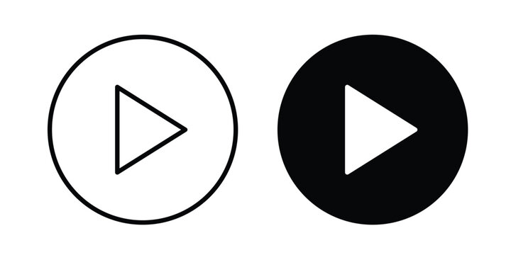Play icon black, Stroke line and clipart style bundle