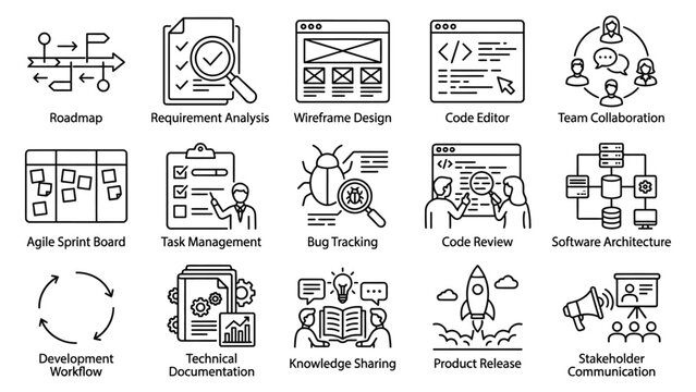 Software development and coding icons.