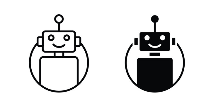 Robot icon black, Stroke line and clipart style bundle