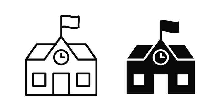 school icon black, Stroke line and clipart style bundle