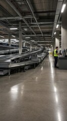 Obraz premium Airport baggage sorting facility with copy space