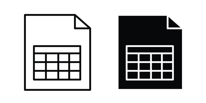 Spreadsheet icon black, Stroke line and clipart style bundle