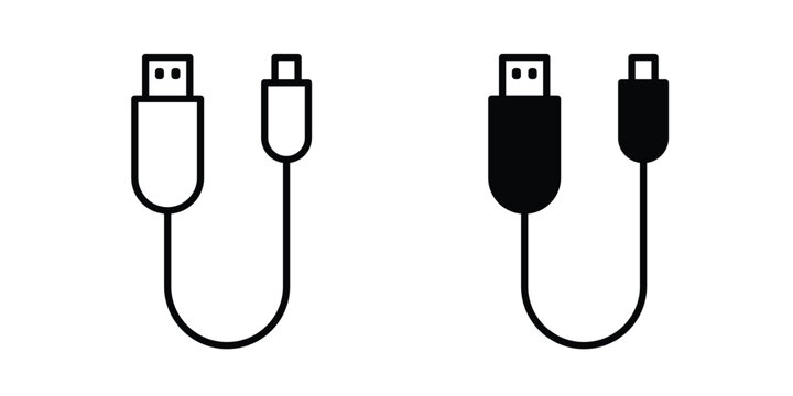 USB cable icon black, Stroke line and clipart style bundle