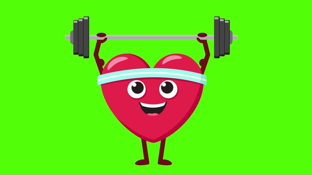 A healthy heart exercising close-up against a green background. A looping chroma key animation.