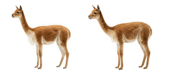 Obraz premium Two adult llamas standing side by side facing opposite directions isolated on transparent background