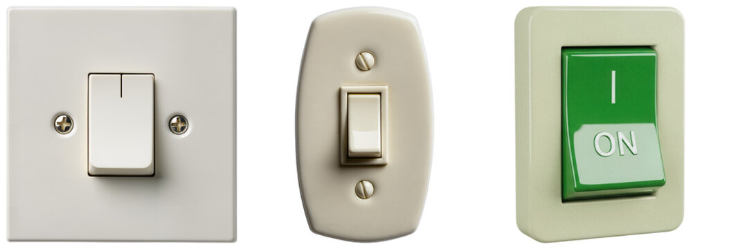 Three different types of light switches isolated on a white background