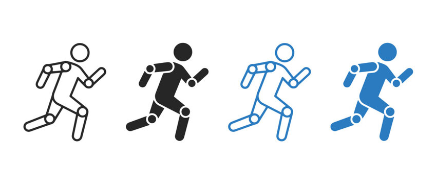 Motion Tracking icon set. Running human with joint markers, biomechanics and movement analysis concept, fitness tracking and body performance symbol, vector illustration  Adobe Illustrator Artwork