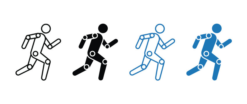 Motion Tracking icon set. Running human with joint markers, biomechanics and movement analysis concept, fitness tracking and body performance symbol, vector illustration  Adobe Illustrator Artwork