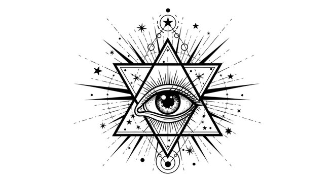 Mystical All Seeing Eye Symbol within Sacred Geometry Star