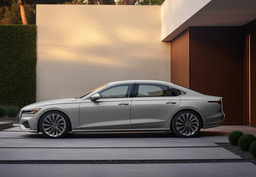 Sleek Modern Luxury Sedan Mockup Parked PSD
