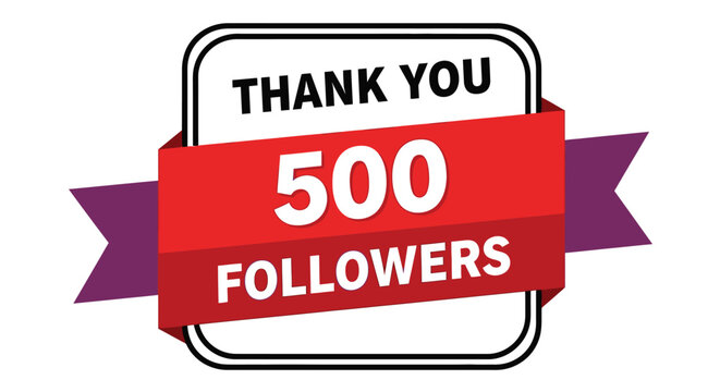 Thank You 500 Followers Celebration Badge with Red and Purple Ribbon Banner