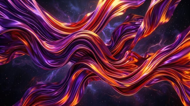 Abstract Colorful Flowing Ribbons in Space Background